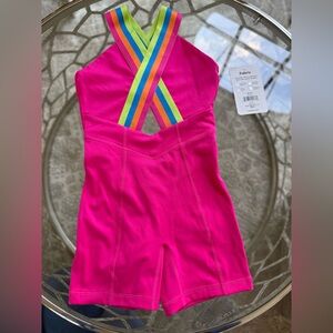 Jo & Jax Vibrant Pink Halter Romper with Multicolor Straps
